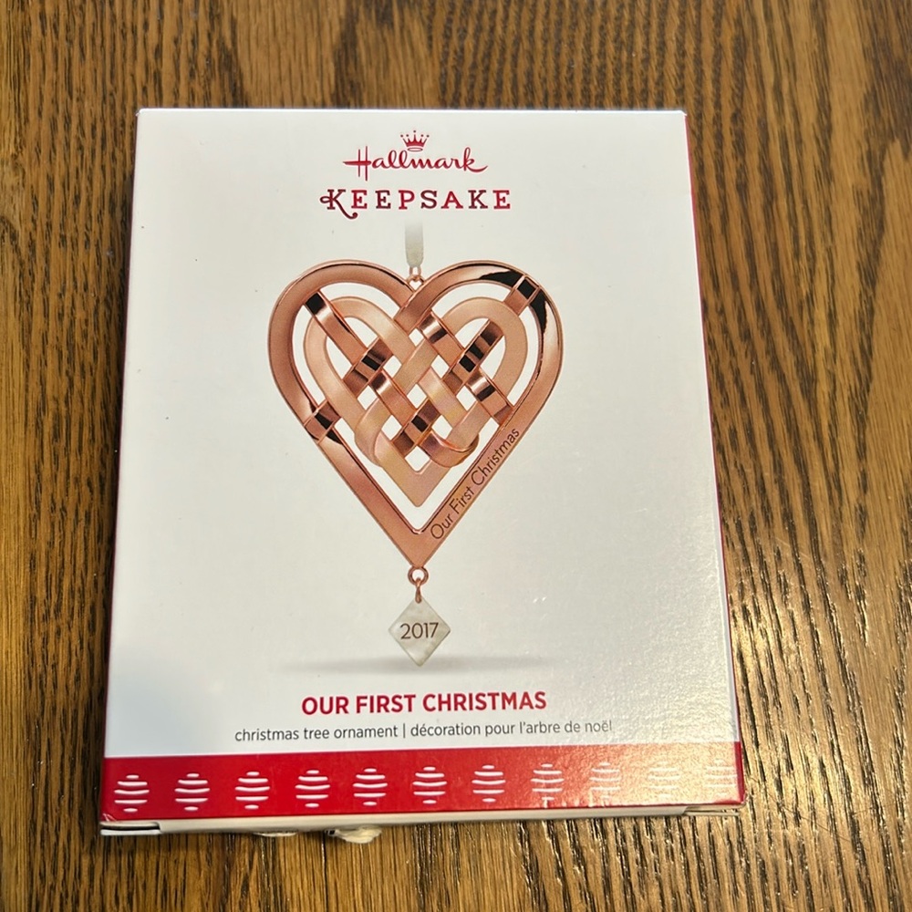 Hallmark Our First Christmas 2017 Keepsake Ornament Metal Heart Woven Rose Gold